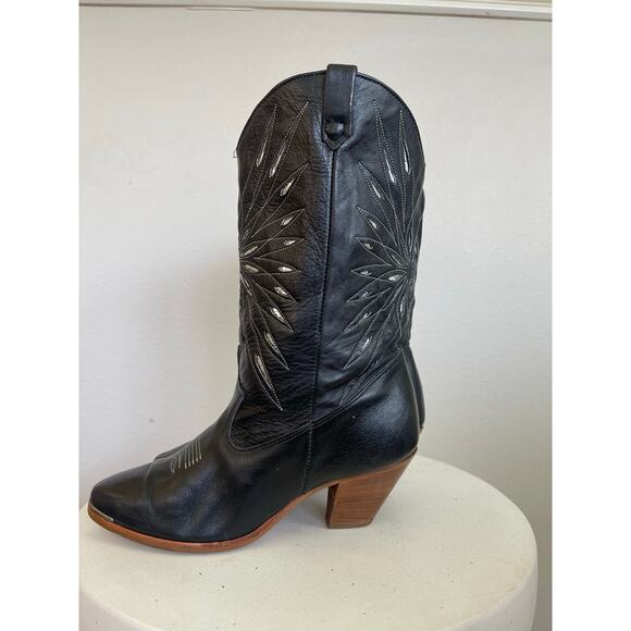 Dingo Women Vintage Black Silver Sunburst Cutout Cowboy Boots  - Size 7.5M - Picture 6 of 8